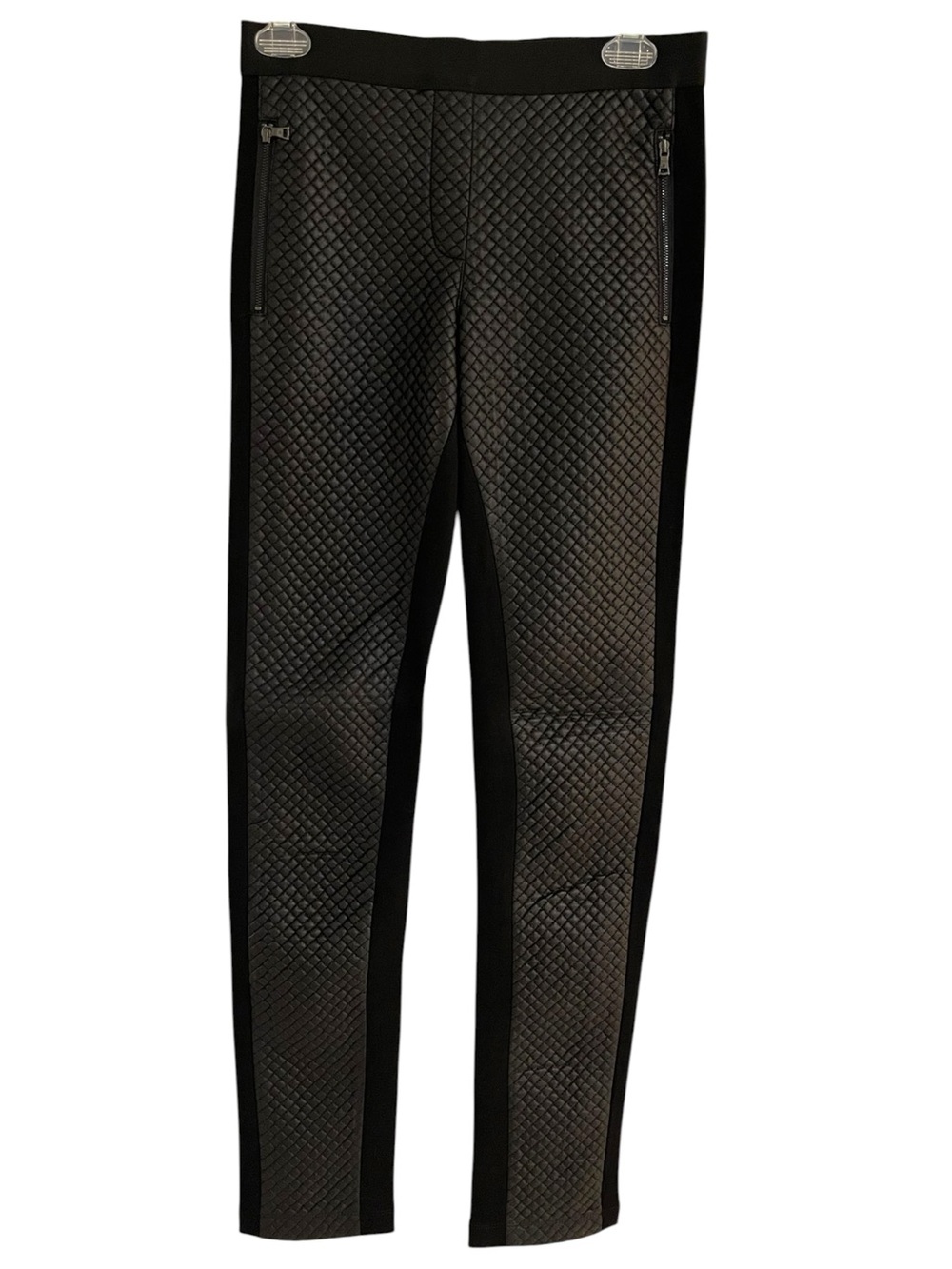 BCBG Maxazria Black Quilted Mid-Rise Faux-Leather Legging/Pant Size Small